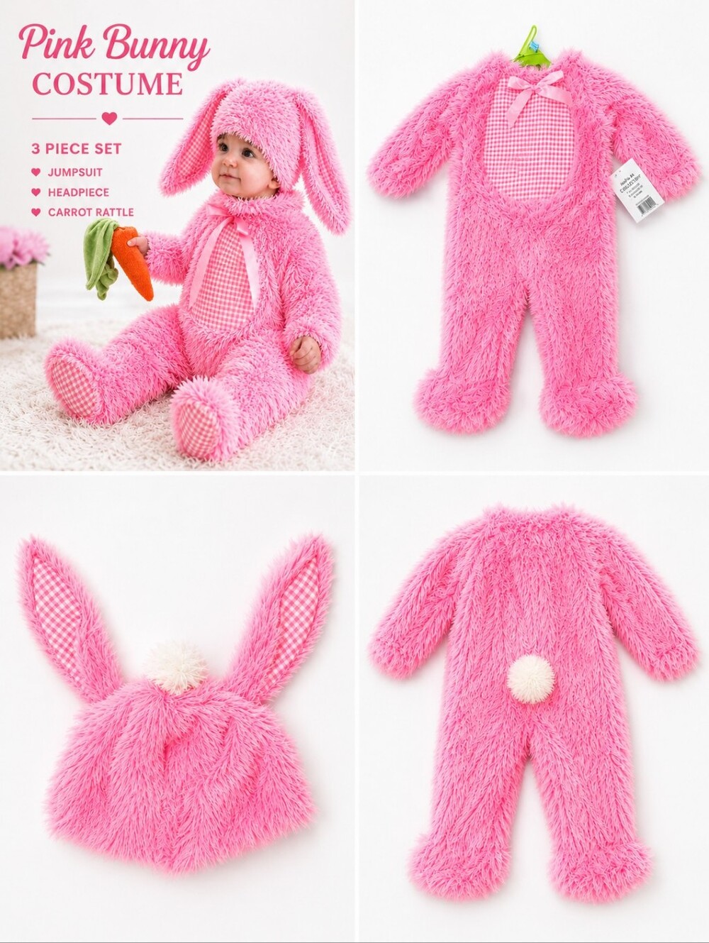 Pink Bunny Costume One Piece Baby 3pc Outfit NEW in Package